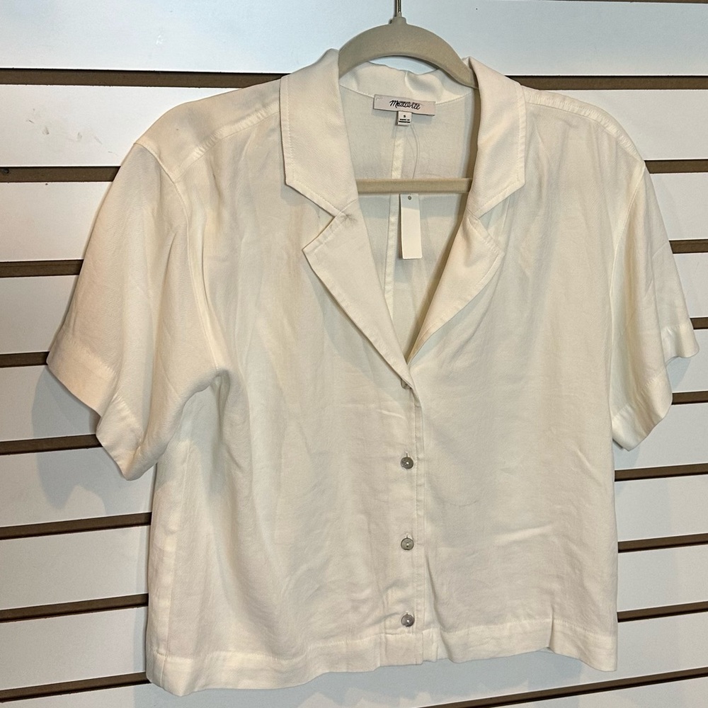NWT Madewell Button-Front Resort Shirt in Lusterweave White Size XL